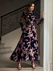 ZEYLAH Women's Elegant Party Floral Print Dress - Navy Blue - View 5