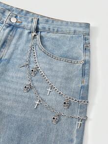 ROMWE Grunge Punk 1 pieza Cadena de pantalón con decoración de estrella para mujer - Cruz de Calavera de Plata Cadena Doble Cadena de Cintura - Ver 2