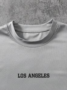 SHEIN Coolqubz 两件套男童休闲圆领印花T恤搭配侧边束口裤套装，适合日常、户外、通勤穿着，春夏款。 - 灰色 - 查看 6