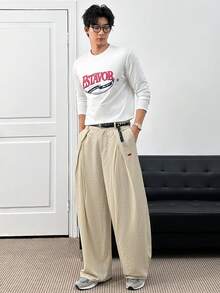 ESTAVOR 男士休闲条纹口袋裤 - 淡黃色 - 查看 6