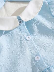 SHEIN Baby Girl Colorblock Peter Pan Collar Puff Sleeve Cute Bodysuit - Blue - View 5