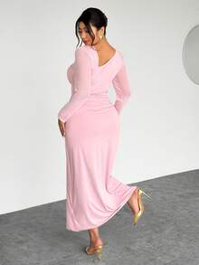 Firerie Đầm nữ cỡ lớn dáng suông, vạt bất đối xứng, xếp ly vai, kiểu dáng thanh lịch, tay dài, ôm xòe, phù hợp cho mùa xuân, hè, thu và đông. - Hồng - Xem 2