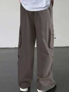 Manfinity Homme Men's Solid Color Casual Cargo Pants, Loose Fit With Pockets, Fashion - Coffee Brown - View 2