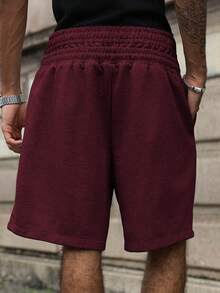 Manfinity EMRG Young, Streetwear Style Double Waistband, Printed, Webbing Plus Size Men Shorts - Burgundy - View 2