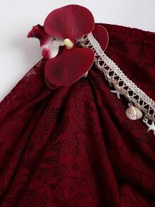 Sweetra Chân váy mini xòe dáng vintage thanh lịch, gợi cảm với họa tiết ren phối ghép, vạt áo xếp ly bất đối xứng, thích hợp cho tiệc Valentine. - Màu Đỏ Sâu - Xem 5