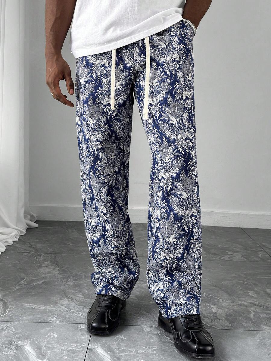 HUEFORM Quần dài ống rộng dệt jacquard dành cho nam, màu xanh hải quân. - Xanh đậm - Xem 1