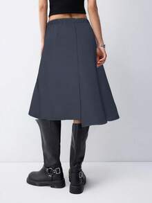 SHEIN EZwear 大码灰色不对称下摆无袖半身裙 - 灰色 - 查看 2