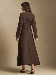 BizChic New Coffee Brown Round Neck Raglan Sleeve Elegant Dress For Women, Spring/Summer - Brown - View 5