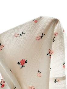 CottageSlumber 碎花休闲V领蕾丝拼接收腰喇叭长袖女士睡衣套装 - 米色 - 查看 7