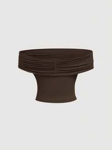 SHEIN MOD 三穿式女士休闲纯色修身上衣，适合夏季穿着，高领设计，露肩款式，美观大方，适合节日、乡村、海滩度假、下午茶聚会、晚宴等场合，风格端庄，可爱俏皮。 - 咖啡棕 - 查看 7