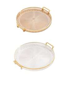 1 Piece Multifunctional Jewelry Organizer Display Tray With Handle For Cosmetics Perfume Accessories Vanity Bathroom Coffee Table Kitchen Decor Valentine Gift - Champagne - View 8