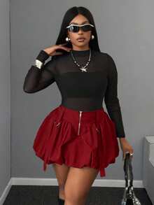 Maweii Chân váy mini màu đen có khóa kéo, viền bèo hoa, kiểu dáng năng động, gợi cảm, thiết kế độc đáo, có thể mặc ngoài hoặc mặc lót, phong cách đường phố, cỡ lớn, thích hợp cho mùa xuân/thu/đông. - Đỏ - Xem 6