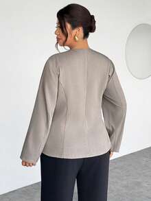 Firerie 女士优雅通勤日常百搭街头时尚新款不对称翻领纽扣腰长袖卡其灰色西装外套 - 卡其色 - 查看 3