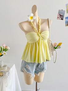 Soleia 女士度假浪漫豌豆绿露背吊带背心，适合海滩、海边、性感约会、海滩度假、假日、下午茶、婚礼季、派对、邮轮度假、城市度假、波西米亚风度假、音乐节等场合，可内穿或外穿，适合所有季节。 - 綠色 - 查看 6