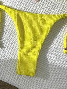 Swim Mod Women's Jacquard Fabric Halter Metal Decor Sexy Bikini Set, Summer - Yellow - View 6