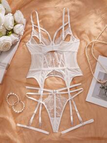 4pcs Sexy Hollow Out Camisole Backless Bra And G-String Panty Set