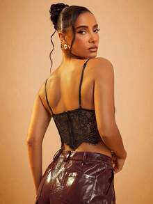 Hauture Top corset de encaje y cuero sintético - Negro - Ver 3