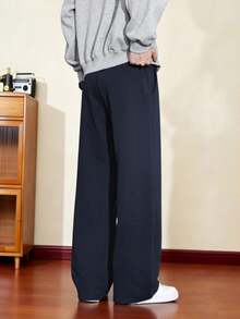 Manfinity EZcore 男士字母图案抽绳腰带口袋阔腿休闲抓绒裤 - 藏蓝色 - 查看 2