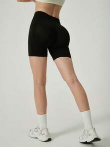 3条装女士无缝瑜伽短裤 - 黑色 - 查看 2