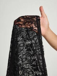 Truni Ropa de otoño para mujer, pantalones anchos de encaje transparente elegantes y sexys de talla grande para invierno - Negro - Ver 6