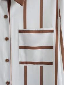 Ellegaria. Fashionable Multicolor Striped Woven Blouse For Women With Long Shirt Sleeves And Regular Fit Collar - Multicolor - View 6