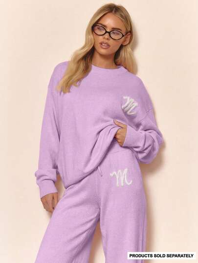 MUSERA Knit Oversized Marl "M" Crew Neck Jumper Co-Ord Top Only Winter Loungewear Cosy  Work Cute Elegant Casual   Spring Sweater