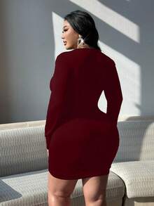 NU&NOW Đầm mini gợi cảm dáng suông cổ tròn, chất liệu vải thun co giãn, màu trơn, đính cúc kim loại, dành cho nữ, kiểu dáng quyến rũ, thích hợp dự tiệc, hẹn hò, đi club, phong cách cá tính, hip hop. - Màu Đỏ Sâu - Xem 2