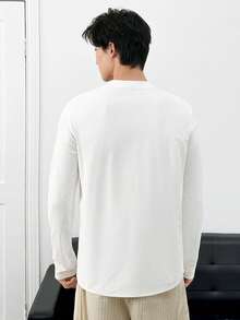 ESTAVOR 男士休闲印花圆领长袖T恤 - 白色 - 查看 3