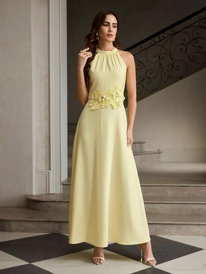 ZEYLAH Vestido largo romántico de flores 3D para mujer