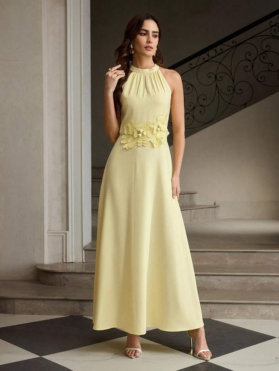 ZEYLAH 浪漫3D立体花卉长裙 - 黃色 - 查看 1