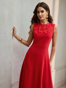 ZEYLAH 优雅3D立体花卉长裙 - 紅色 - 查看 6