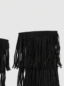 CUCCOO SZL Women's Pointed Toe Fringe Design Fashionable Elegant High Heel Knee-High Boots Valentine's Day - Black - View 4