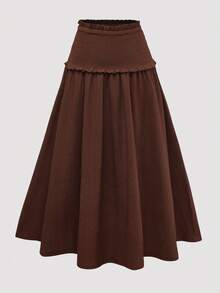 Modelyn Plus Size Women Casual Knit Textured Ruffle Hem Loose Fit Versatile Skirt, Autumn/Winter - Coffee Brown - View 1