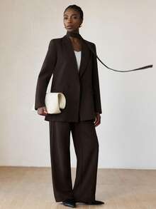 Aveloria Modichic Women's Lapel Collar Loose Long Sleeve Blazer And Wide Leg Pants Suit Set - Coffee Brown - View 5