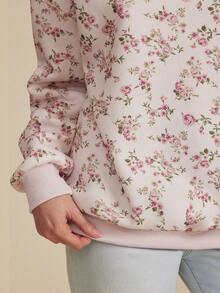 WESTFADE 圆领长袖宽松印花抓绒男友风卫衣，适合秋季、冬季、圣诞节、假日、新年、新年夜、波西米亚风、休闲场合。 - 粉色 - 查看 6