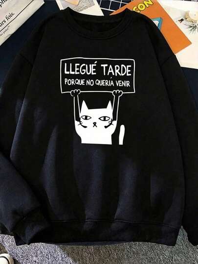 Sudadera hoodie básica mujer dama bolsillo canguro gorro capucha estampado GRAFICO DE GATO FRASES CHISTOSAS LETRAS GRAPHIC caliente frío uso diario | buena calidad | Textura Suave Fortiz
