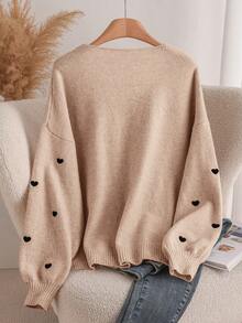 CosyJoli Áo len cardigan dệt kim hình trái tim cỡ lớn cho nữ, áo khoác len thời trang thanh lịch kiểu Pháp thu/đông - Màu be - Xem 2