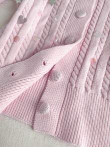 SHEIN Unity 女士休闲时尚扭结针织长袖开衫 - 粉色 - 查看 4