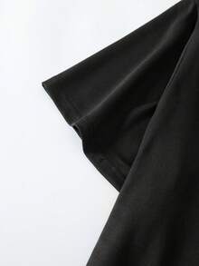 SHEIN CURVE+ “我讨厌人类”英文字母印花，粉色饮料和星星装饰夏季女式圆领T恤 - 黑色 - 查看 4