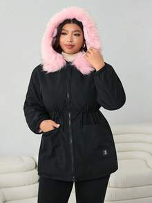 Solflare Plus Size Women Thermal Lined Hooded Jacket, Autumn/Winter - Black - View 5