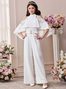 Pitira 少女针织白色拼接亮片流苏优雅休闲连体裤 - 白色 - 查看 6