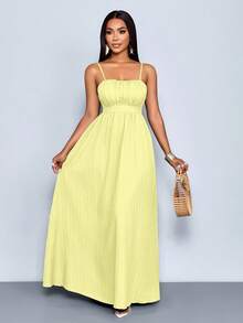 SOLERSUN 女士波西米亚风夏季沙滩露背度假长裙，飘逸优雅热带风情连衣裙，适合度假穿着 - 黃色 - 查看 5