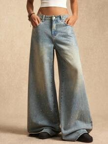 Easelle Women's Retro Low Waist Pockets Loose Fashion Versatile Jeans - Dark Wash - View 1