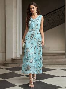 ZEYLAH Đầm nữ thanh lịch in hoa, xếp ly ở gấu váy. - Nhiều màu - Xem 6