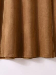 Modelyn Chân váy da lộn dáng chữ A thanh lịch dành cho nữ cỡ lớn, eo chun, rộng rãi và tôn dáng, thời trang. - màu nâu - Xem 3