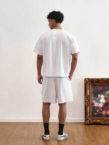 TOKVUE Conjunto de camisetas casuales para hombres con estampado y decoración de pespuntes, adecuado para uso diario y citas, un gran regalo para el novio - Gris - Ver 2