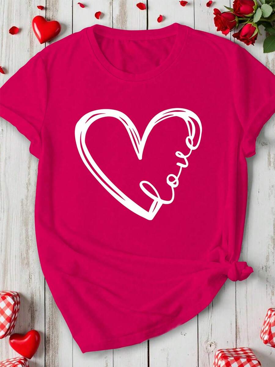 Playera estampada "Love Heart" estilo romántico – Moderna, fresca y perfecta para día casual - Rosa Fucsia - Ver 1