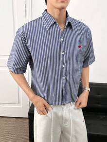 ESTAVOR Áo sơ mi nam cài cúc, họa tiết kẻ sọc, kiểu dáng thường ngày - Màu xanh lam - Xem 3