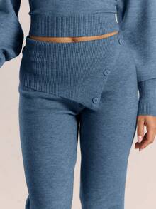 MUSERA Quần ống loe dệt kim cạp trung bình, có khuy gập, chỉ có màu len, thích hợp mặc mùa đông, đi chơi, hàng ngày, đi chơi tối, gợi cảm, dễ thương, ấm áp, mùa xuân. - Màu xanh bụi bặm - Xem 5