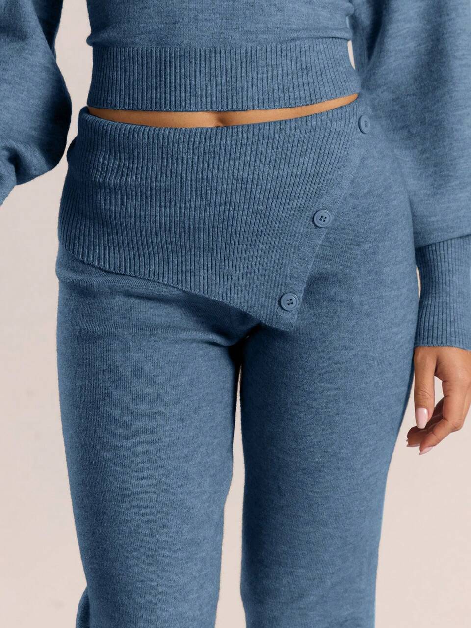 Fold Over Button Waistband Mid Rise Flared Knit Trousers Only Winter Knitwear Casual Going Out Everyday Night Out Sexy Cute Cosy Spring